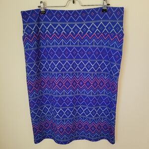 LuLaRoe Cassie Skirt 3XL Blue Geometric Knee Length Pencil Pull On XXXL